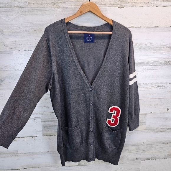 U.S. Polo Assn. Womens V-Neck Varsity Cardigan Sweater 2X Gray University Preppy - Picture 5 of 9